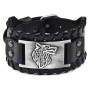 Bracelet en cuir large noir Antique argent tête de loup motif bracelet bracelets manchette vintage pour hommes et femmes