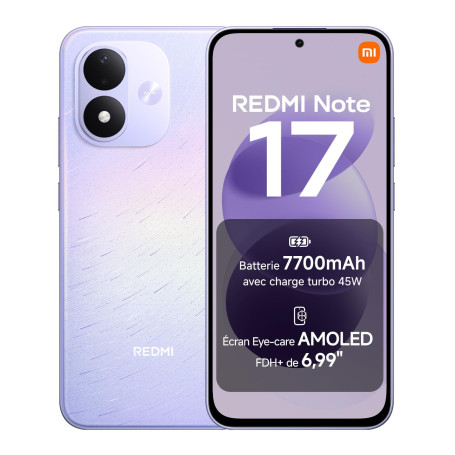 REDMI Note 17, Smartphone 4+128 Go, Violet, Batterie 7700 mAh | Appareil photo 50 MP, charge 45 W, écran GOLED FHD+ 6,99″, Xiaom