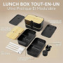 Umami Lunch Box Bento, Tout en-1 avec Couverts, Étanche, Encastrable, | 1500 ml, Premium boîte repas adulte, micro-ondable, 2 po