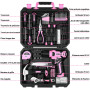 DEKO Caisse a Outil Rose avec Perceuse Visseuse Multifonction Sans Fil 8V, 126 Pièces Malette Outils complete, Ensemble d'Outils