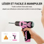 DEKO Caisse a Outil Rose avec Perceuse Visseuse Multifonction Sans Fil 8V, 126 Pièces Malette Outils complete, Ensemble d'Outils