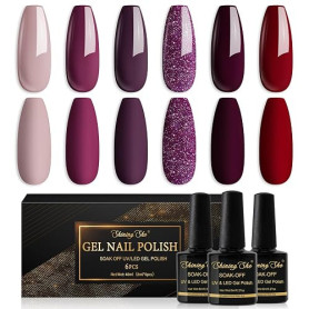 Shining She Vernis Semi Permanent, 6 Couleurs Rose Nude Taupe Bourgogne Rouge Violet Pailleté Gel UV Semi Permanent Soak Off UV/