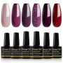 Shining She Vernis Semi Permanent, 6 Couleurs Rose Nude Taupe Bourgogne Rouge Violet Pailleté Gel UV Semi Permanent Soak Off UV/