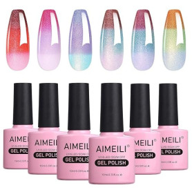 AIMEILI Vernis à Ongles Gel Semi-Permanent Thermique Pailleté 6 Pcs 10ml | Change de Couleurs Température, Soak Off UV LED, Long
