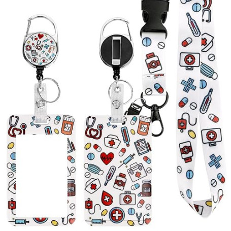 Porte Badge Id avec Lanyard Breakaway pour, Badge Reel rétractable, Clips de Badge détachables, Lanyard Strap pour le cou, Cadea
