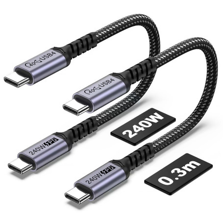 SUMPK 40Gbps câble USB 4.0 30cm 2paquets, câble USB C à USB C 240W | transfert de données haute vitesse 40gbps et sortie vidéo s