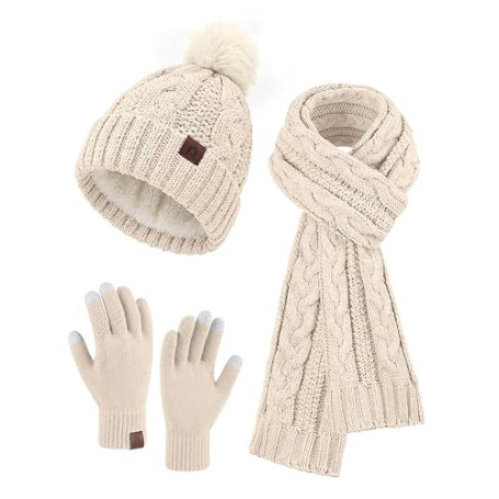 HEEKPEK Ensemble Bonnet Écharpe Gants Femme Hiver 3 Pièces Chaud
