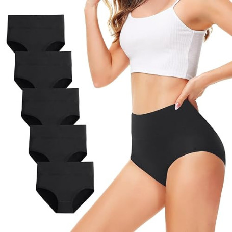 TUUHAW Culotte Femme Lot de 5 Coton Taille Haute Slips Elasticité Stretch | Lot Culotte Gainante Femme Ventre Plat, Slip Femme C