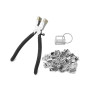 QWORK Lot de 40 ébauches de lanière en argent avec porte-clés et 1 pince à sertir, pour sangle de 25 mm de large