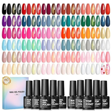 COSCELIA 40Pcs Vernis Semi Permanent,35 Couleurs Vernis Gel UV Semi Permanent avec Base Coat Top Coat Mat Brillant Pailleté,Roug