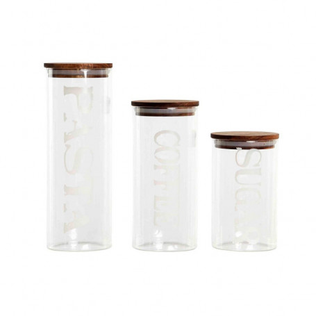 Set de 3 Boites DKD Home Decor Naturel Transparent Acacia Lettres Verre Borosili 43,99 €