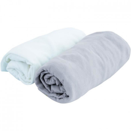 DOMIVA Lot 2 Draps housse Uni - Jersey - oeko-Tex - Blanc/Perle - 70 x 140 cm 30,99 €