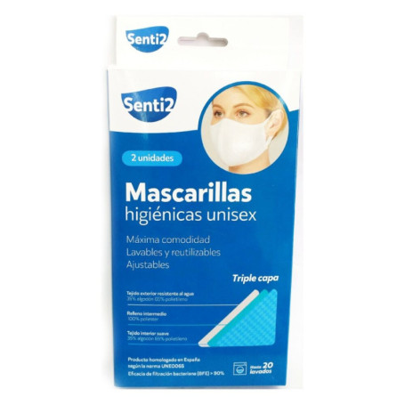 Masque en tissu hygiénique réutilisable Senti2 Blanc Adulte (2 uds) 18,99 €